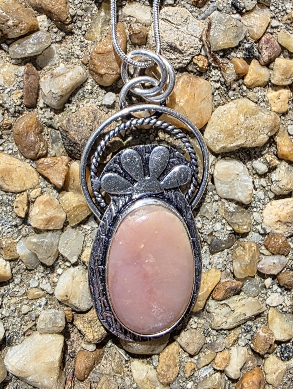 Pink Opal Gemstone Pendant Necklace In 925 Sterling Silver (2.5")